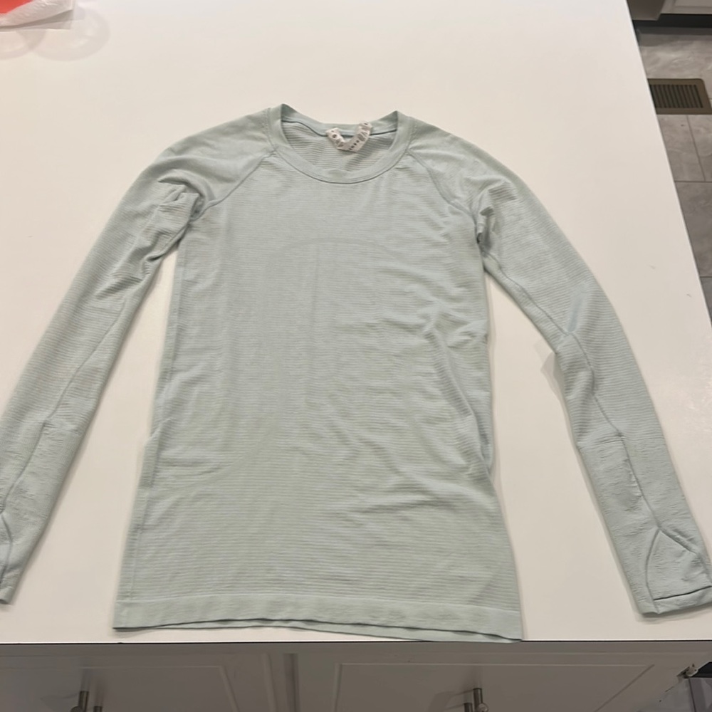 lulu lemon light blue/minty green swiftly long sleeve shirt